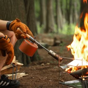 Outdoor Extended Flame Torch Gun — Stainless Steel Handheld Igniter with Detachable Nozzle, Straight-Handle Camping Tool