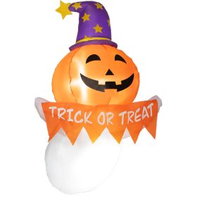 Outsunny 3.4ft Inflatable Halloween Window Sticker Ghost with Orange Face, Blow Up LED Display for Garden Indoor Outdoor