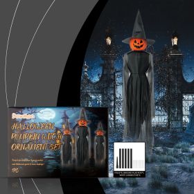 Halloween Pumpkin Witch Ornament Set Festival Outdoor Decoration Light Up Hanging Witch Hat Ghost Outdoor Halloween Yard Porch Decor