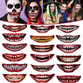 18 Sheets Halloween Temporary Tattoo Stickers 18 Styles Realistic Face Tattoo Face Stick Horror Prank Props Make Up Face Decals Cosplay Decor for Hall