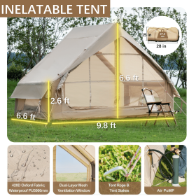 Inflatable Tent With Pump, Glamping Tents For 4-6 Person
