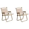 2 Pack Khaki Camping Chairs with Steel Frame 600D Oxford Fabric and Wooden Armrests Portable Kermit Style Folding Chairs Support up to 120KG for Outdo