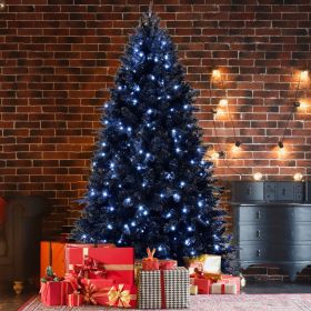 4ft Black Christmas Tree with 150 White LED Lights, 666 Tips PE+PVC Artificial Tree for Halloween & Holiday Decor