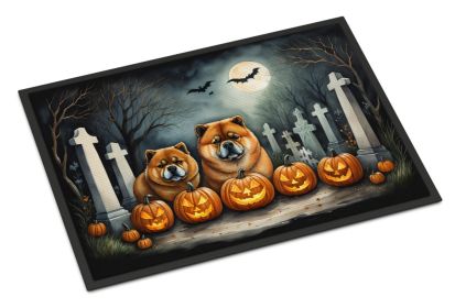 Chow Chow Spooky Halloween Doormat Front Door Mat Indoor Outdoor Rugs for Entryway, Non Slip Washable Low Pile, 24H X 36W