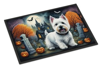 Westie Spooky Halloween Doormat Front Door Mat Indoor Outdoor Rugs for Entryway, Non Slip Washable Low Pile, 24H X 36W