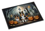 Sheltie Spooky Halloween Doormat Front Door Mat Indoor Outdoor Rugs for Entryway, Non Slip Washable Low Pile, 24H X 36W
