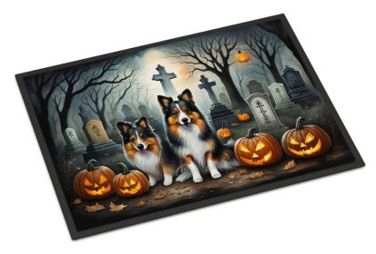 Sheltie Spooky Halloween Doormat Front Door Mat Indoor Outdoor Rugs for Entryway, Non Slip Washable Low Pile, 24H X 36W
