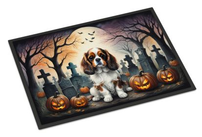 Cavalier Spaniel Spooky Halloween Doormat Front Door Mat Indoor Outdoor Rugs for Entryway, Non Slip Washable Low Pile, 24H X 36W