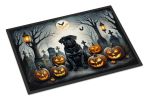 Black Pug Spooky Halloween Doormat Front Door Mat Indoor Outdoor Rugs for Entryway, Non Slip Washable Low Pile, 24H X 36W