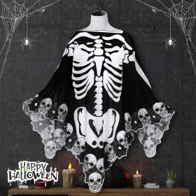 Halloween Skeleton Poncho Skull Bones Lace Skeleton Cape Shawl Halloween Costume Day of The Dead Poncho for Halloween Horror Theme Trick or Treat Birt