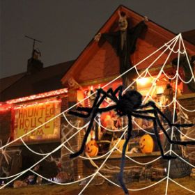 200" Halloween Spider Web + 59" Giant Spider Decorations Fake Spiders with Triangular Huge Spiders Web for Indoor Outdoor Halloween Decorations Yard H