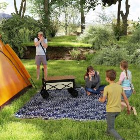 Reversible Outdoor Rug, Foldable Polypropylene Patio Mat with Carry Bag, UV-Protected Blue & White Geometric Camping Carpet for RV, Deck & Picnic