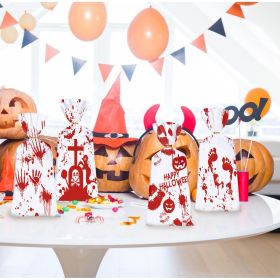 50 PCS Halloween Bloody Treat Bags with Twists Halloween Bloody Hand Pumpkin Themed Cellophane Candy Goodie Bags Ties for Halloween Horror Bloody Them