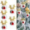 5 Pcs Christmas Silver Disco Mirror Ball with Rope Reflective Mirror Ball Hanging Bright Elk Horns Xmas Ball Ornament for Christmas Tree Birthday Wedd