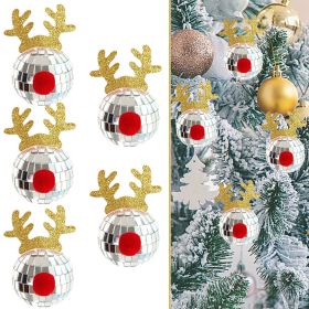 5 Pcs Christmas Silver Disco Mirror Ball with Rope Reflective Mirror Ball Hanging Bright Elk Horns Xmas Ball Ornament for Christmas Tree Birthday Wedd