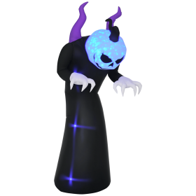7ft Inflatable Halloween Ghost with Horns, Blow-Up Outdoor LED Yard Display with Flame Effect for Garden, Lawn, Yard, Party, Holiday
