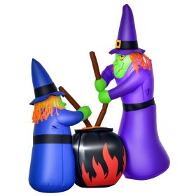 Outdoor Yard Colorful 5.5ft Blow Up Inflatable Halloween Two Old Witch and Magical Potions Decoration with LED for Indoor Outdoor House Party Display