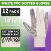 PVC Dotted Gloves 10 Inches. Pack of 12 White Canvas String Gloves. Washable Double-Sided PVC Knit Gloves 6 Pairs