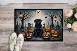 Black Pug Spooky Halloween Doormat Front Door Mat Indoor Outdoor Rugs for Entryway, Non Slip Washable Low Pile, 24H X 36W