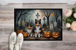 Sheltie Spooky Halloween Doormat Front Door Mat Indoor Outdoor Rugs for Entryway, Non Slip Washable Low Pile, 24H X 36W