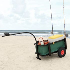 Durable steel fishing trolley with bag, rod holders, and pneumatic wheels—perfect for camping, fishing, and outdoor gear transport.