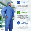 Blue Disposable Coveralls with Hood, Large. SMS Painters Suit with Elastic Cuffs & Ankles