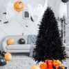 4ft Black Christmas Tree with 150 White LED Lights, 666 Tips PE+PVC Artificial Tree for Halloween & Holiday Decor