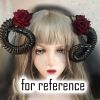 Black Plastic Sheep Horn with Red Rose Hair Clip Cosplay Animal Headdress Gothic Halloween Costume Hair Clips Dress Up