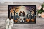 Cavalier Spaniel Spooky Halloween Doormat Front Door Mat Indoor Outdoor Rugs for Entryway, Non Slip Washable Low Pile, 24H X 36W