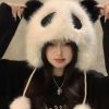 Faux Fox Fur Panda Hat Cute Warm Plush Furry Faux Fur Hood Hat Spirit Ears Wolf Bear Cat Halloween Costume Xmas Winter Hood