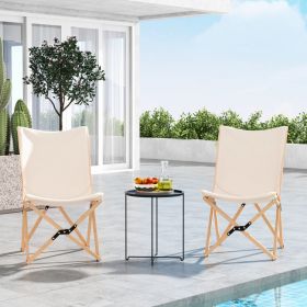Set of 2 Bamboo Folding Chairs with Storage Pocket – Portable Butterfly Chairs for Camping, Fishing & Indoor Use