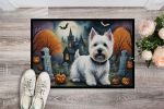 Westie Spooky Halloween Doormat Front Door Mat Indoor Outdoor Rugs for Entryway, Non Slip Washable Low Pile, 24H X 36W