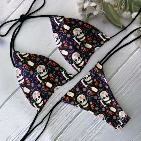 Fashion Bikini Set Women Backless Low Waist Sexy Skull Pattern Printed Swimsuit Beach Surfing Vacation Halloween Cosplay (Color: Style13, size: Size fits all)