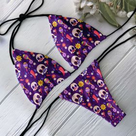 Fashion Bikini Set Women Backless Low Waist Sexy Skull Pattern Printed Swimsuit Beach Surfing Vacation Halloween Cosplay (Color: Style3, size: Size fits all)