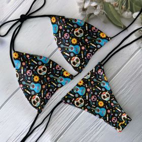 Fashion Bikini Set Women Backless Low Waist Sexy Skull Pattern Printed Swimsuit Beach Surfing Vacation Halloween Cosplay (Color: Style4, size: Size fits all)