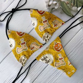 Fashion Bikini Set Women Backless Low Waist Sexy Skull Pattern Printed Swimsuit Beach Surfing Vacation Halloween Cosplay (Color: Style7, size: Size fits all)