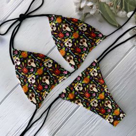 Fashion Bikini Set Women Backless Low Waist Sexy Skull Pattern Printed Swimsuit Beach Surfing Vacation Halloween Cosplay (Color: Style12, size: Size fits all)