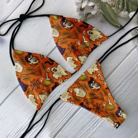 Fashion Bikini Set Women Backless Low Waist Sexy Skull Pattern Printed Swimsuit Beach Surfing Vacation Halloween Cosplay (Color: Style10, size: Size fits all)