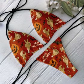 Fashion Bikini Set Women Backless Low Waist Sexy Skull Pattern Printed Swimsuit Beach Surfing Vacation Halloween Cosplay (Color: Style6, size: Size fits all)