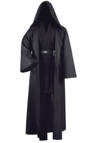Adult Tunic Costume For Jedi Outfit Skywalker Halloween Cosplay Costume Hooded Robe Cloak Full Set Uniform Three Versions (Color: Black, size: XL)