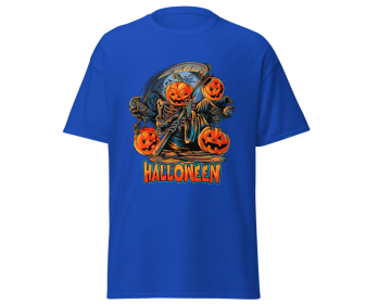 Halloween angel of death pumpkin classic Blackt-shirt unisex merchyprint size Medium (Color: Blue, size: L)