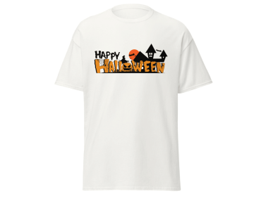 Happy Halloween spooky house unisex t-shirt merchyprint blue ,size medium (Color: White, size: XXL)