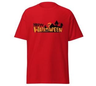 Happy Halloween spooky house unisex t-shirt merchyprint blue ,size medium (Color: Red, size: L)