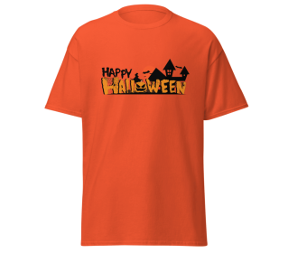 Happy Halloween spooky house unisex t-shirt merchyprint blue ,size medium (Color: Orange, size: M)