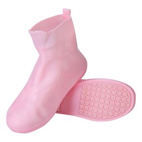 Waterproof Shoe Covers Reusable Not-Slip Rain Shoe Covers Protectors Foldable TPE Rubber Shoe Protectors For Men Women Kids (Color: pink, size: L)