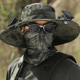 2025 New Solar Fan Outdoor Fishing Hat-Solar Sun Protection Sun Hat With Fan Solar Fan Hat Dual Power Supply Fan Outdoor Fan Solar Powered Outdoor Fis (Color: Ink-army Green)