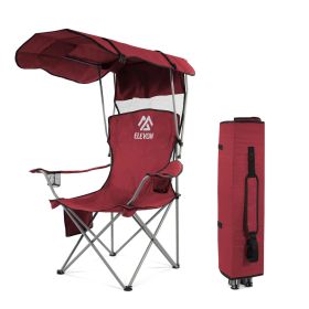 Oversized Camping Chair with Canopy Heavy Duty Folding Outdoor Chair with Armrest Cup Holder and Carry Bag Portable Camp Chair for Beach Fishing Picni (Color: Wine Red)